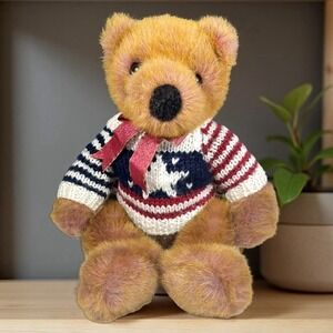 VTG 1999 TY Patriotic Teddy Bear Plush Stuffed Animal 14" With Sweater Bow USA‎